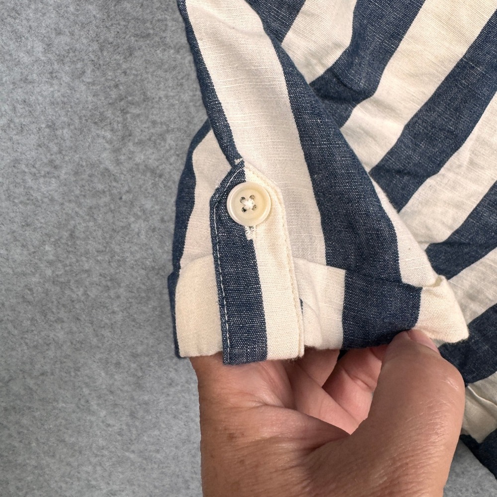 Pact Shorts Womens Small Navy Blue Cream Linen Blend Striped Pull On Nautical - Picture 4 of 8